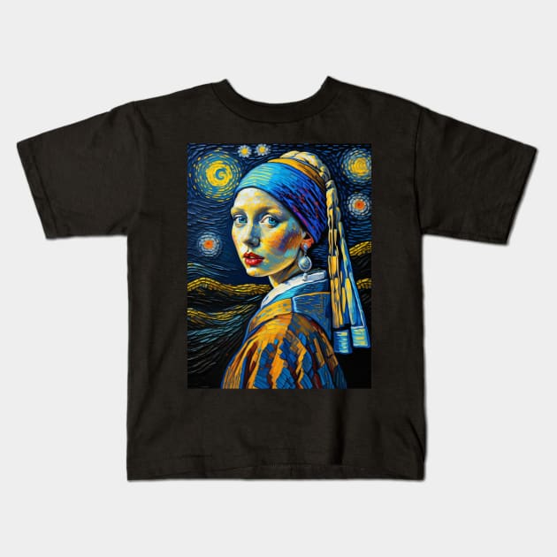 Girl with a Pearl earring Kids T-Shirt by FUN GOGH